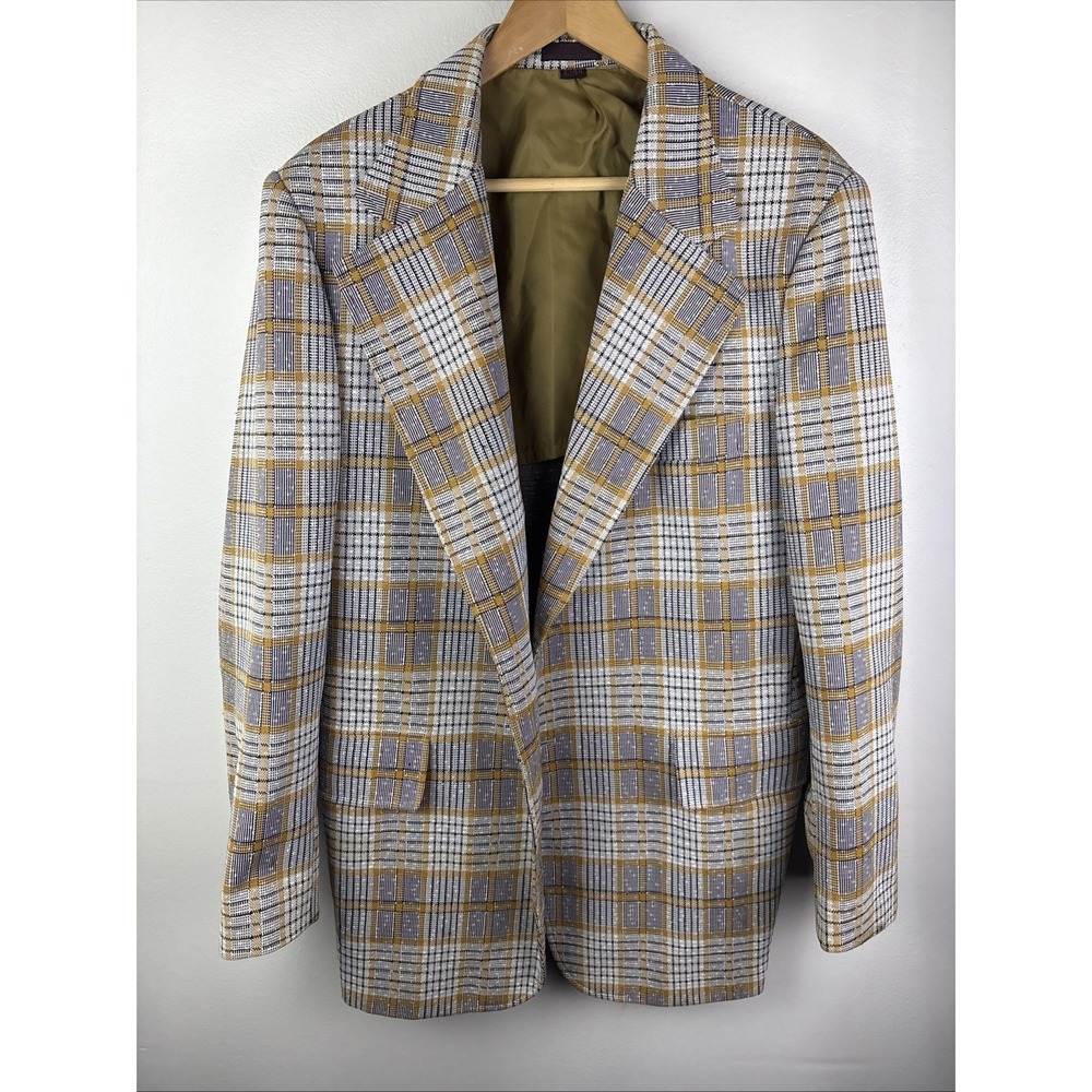 Vintage Made In Japan Blazer Size 44Long Plaid‎ Check 70s Sir Walter